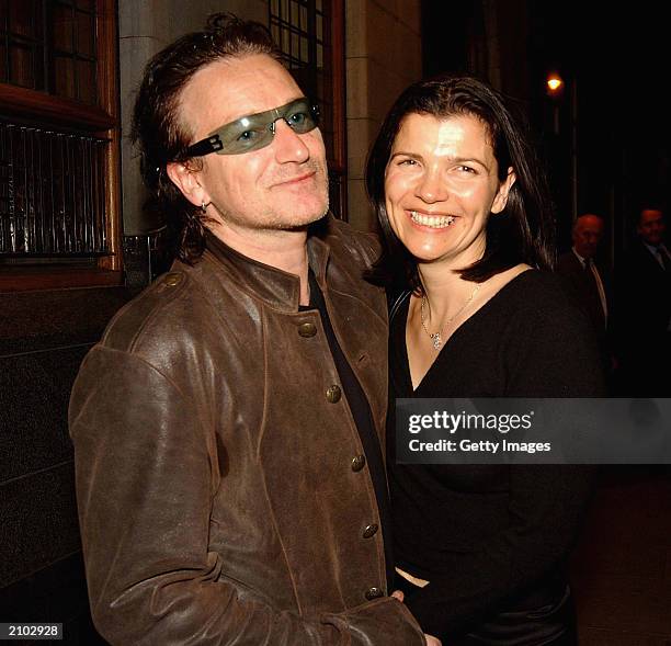 Singer Bono of band U2 and wife Ali Hewson attend the after party of the Special Olympics Ceremony in The Clarence Hotel on June 21, 2003 in Dublin,...