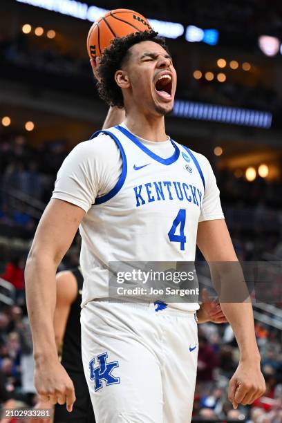 Tre Mitchell of the Kentucky Wildcats reacts during the second half of a game against the Oakland Golden Grizzlies in the first round of the NCAA...