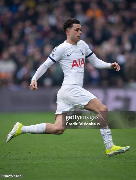 Brennan Johnson of Tottenham Hotspur in action during the Premier League match between Aston Villa and Tottenham Hotspur at Villa Park on March 10,...