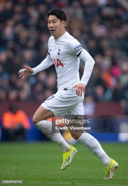 Son Heung-Min of Tottenham Hotspur in action during the Premier League match between Aston Villa and Tottenham Hotspur at Villa Park on March 10,...