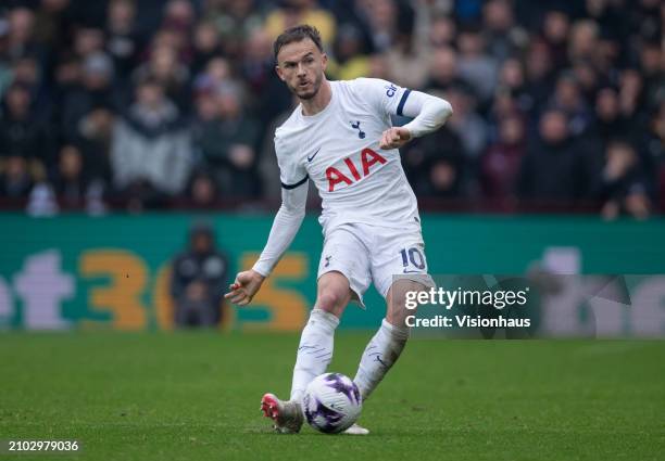 James Maddison of Tottenham Hotspur in action during the Premier League match between Aston Villa and Tottenham Hotspur at Villa Park on March 10,...