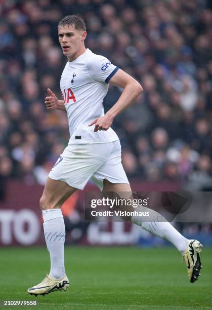 Micky van de Ven of Tottenham Hotspur in action during the Premier League match between Aston Villa and Tottenham Hotspur at Villa Park on March 10,...