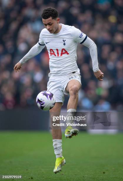 Brennan Johnson of Tottenham Hotspur in action during the Premier League match between Aston Villa and Tottenham Hotspur at Villa Park on March 10,...