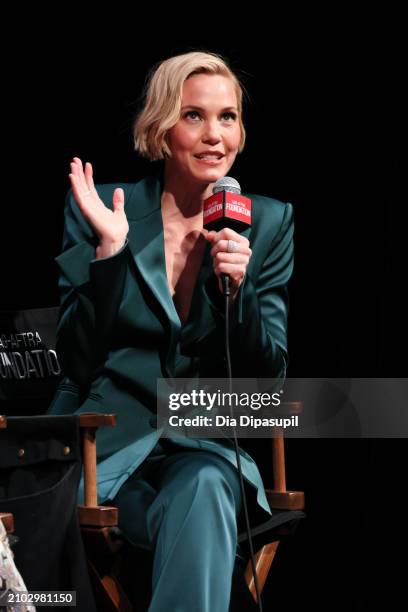 Leslie Bibb speaks onstage during SAG-AFTRA Foundation Conversations - "Palm Royale" at SAG-AFTRA Foundation Robin Williams Center on March 21, 2024...