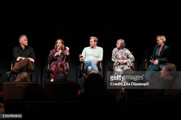 Abe Sylvia, Kristen Wiig, Josh Lucas, Mindy Cohn, and Leslie Bibb speak onstage during SAG-AFTRA Foundation Conversations - "Palm Royale" at...