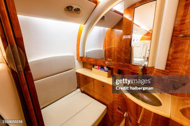 bathroom in private jet - vehicle interior stock pictures, royalty-free photos & images
