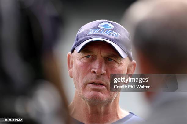Blues head coach Vern Cotterduring a Blues Super Rugby captain's run at Eden Park on March 22, 2024 in Auckland, New Zealand.