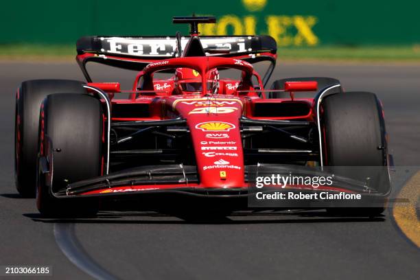 Charles Leclerc of Monaco driving the Ferrari SF-24 on track during practice ahead of the F1 Grand Prix of Australia at Albert Park Circuit on March...