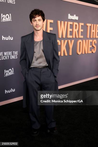 Logan Lerman attends the Los Angeles Premiere of Hulu's "We Were The Lucky Ones" at Academy Museum of Motion Pictures on March 21, 2024 in Los...