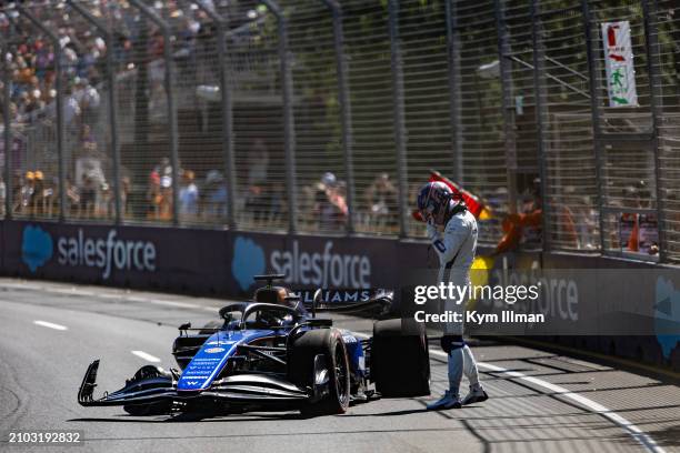 Alex Albon of Thailand and Williams F1 crashes out during FP1 ahead of the F1 Grand Prix of Australia at Albert Park Circuit on March 22, 2024 in...