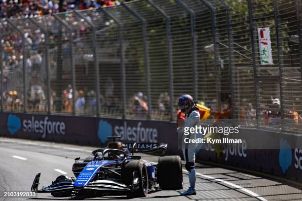 Alex Albon of Thailand and Williams F1 crashes out during FP1 ahead of the F1 Grand Prix of Australia at Albert Park Circuit on March 22, 2024 in...
