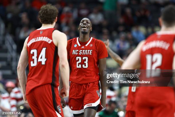 Mohamed Diarra of the North Carolina State Wolfpack reacts during the second half of a game against the Texas Tech Red Raiders in the first round of...