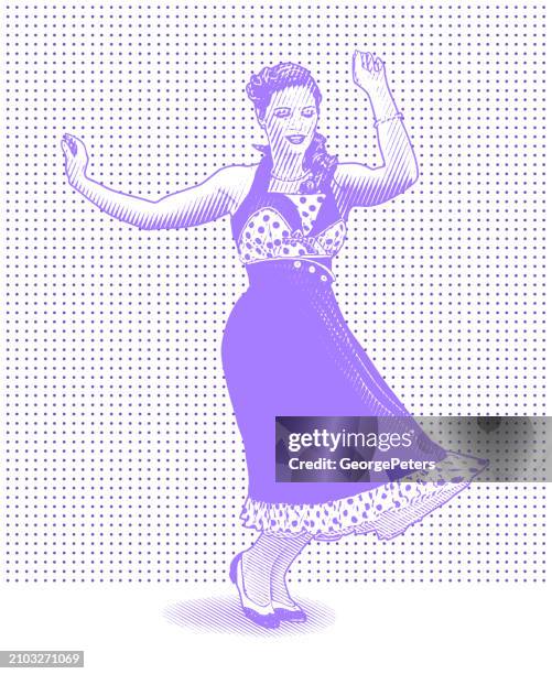 vintage 1950's young woman hipster dancing - 18 19 years stock illustrations