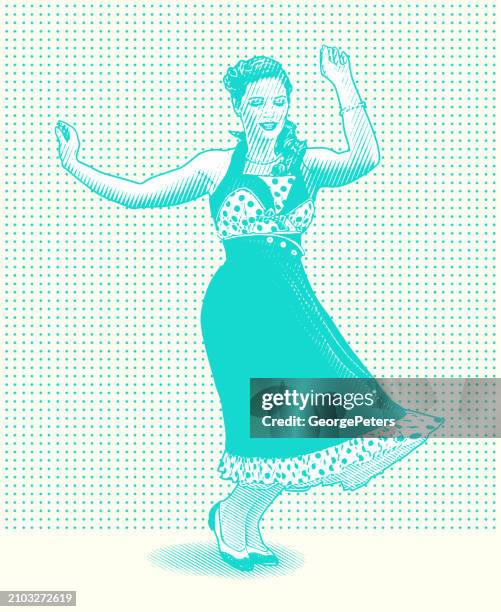 vintage 1950's young woman hipster dancing - 18 19 years stock illustrations