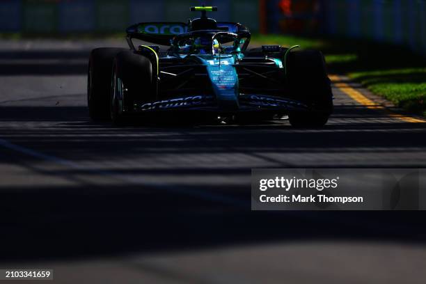 Fernando Alonso of Spain driving the Aston Martin AMR24 Mercedes on track during practice ahead of the F1 Grand Prix of Australia at Albert Park...