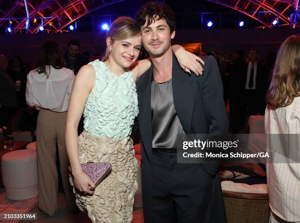 Joey King and Logan Lerman attend the after party for the Los Angeles premiere of Hulu's "We Were The Lucky Ones" at Academy Museum of Motion...
