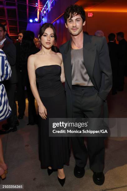Ana Corrigan and Logan Lerman attend the after party for the Los Angeles premiere of Hulu's "We Were The Lucky Ones" at Academy Museum of Motion...