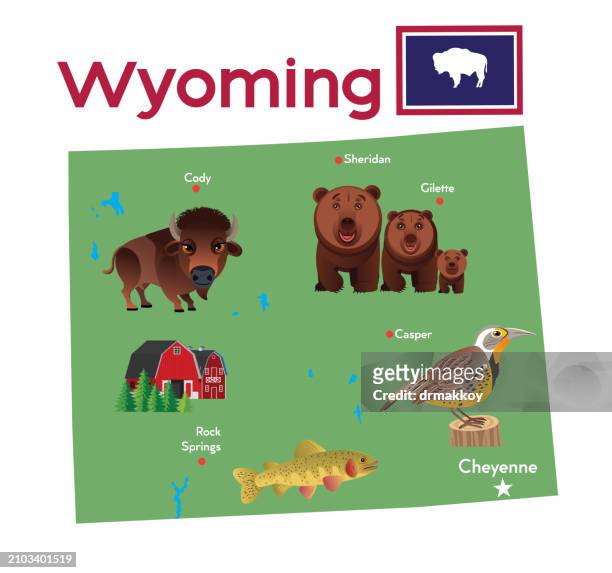wyoming map - us state flag stock illustrations