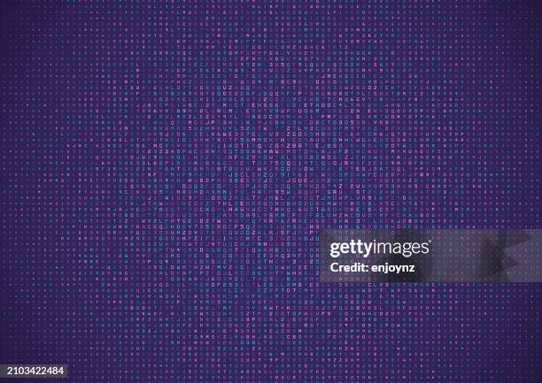 blauer und violetter datenhalbtonhintergrund - binary code alphabet stock-grafiken, -clipart, -cartoons und -symbole