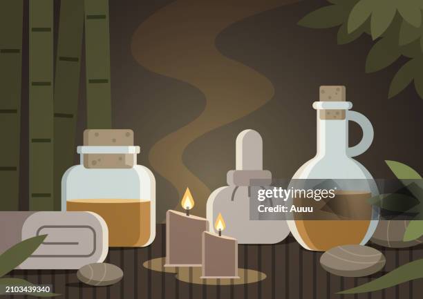 background of spa flat design - scented candle stock illustrations