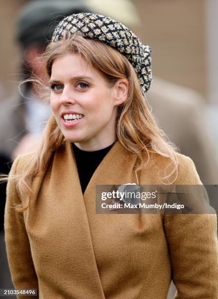Princess Beatrice attends day 3 'St Patrick's Thursday' of the Cheltenham Festival at Cheltenham Racecourse on March 14, 2024 in Cheltenham, England.