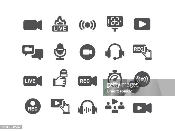stockillustraties, clipart, cartoons en iconen met live streaming icons - filmen