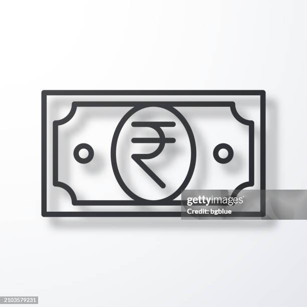 indian rupee banknote. line icon with shadow on white background - 20 rupee note stock illustrations