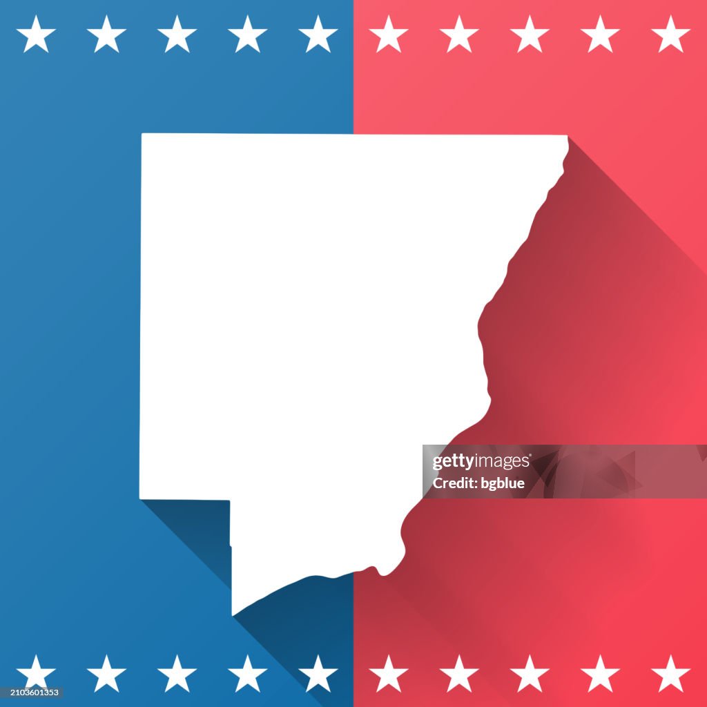 Peoria County, Illinois. Map on blue and red background