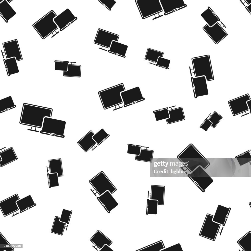 Desktop computer and laptop. Seamless pattern. Icons on white background