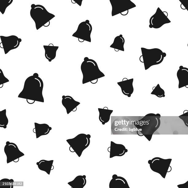 illustrazioni stock, clip art, cartoni animati e icone di tendenza di campana. modello senza soluzione di continuità. icone su sfondo bianco - campanile orologio