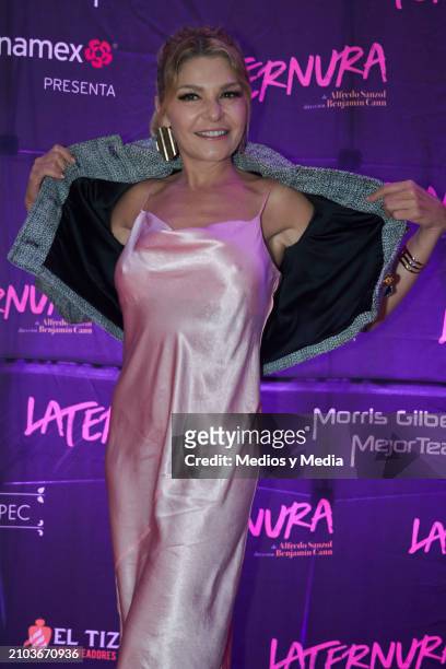 Itati Cantoral poses for a photo during the red carpet for the play 'La Ternura' at Teatro Libanes on March 21, 2024 in Mexico City, Mexico.