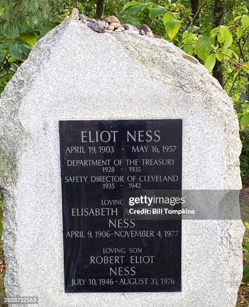 Grave of Treasury Director and crime fighter Eliot Ness in Lake View Cemetery in Cleveland on July 18th, 2002.