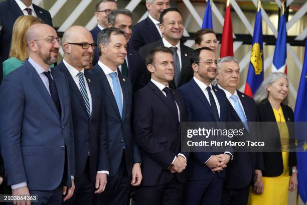 European Heads of State attend a family photo during European Council Meeting on March 22, 2024 in Brussels, Belgium. According to the Council's...