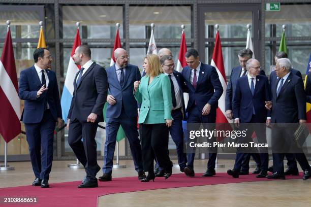 European' Leaders attend a family photo during European Council Meeting on March 22, 2024 in Brussels, Belgium. According to the Council's agenda,...