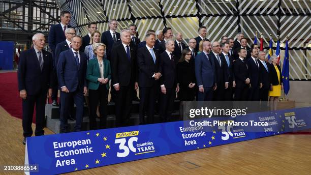 European Heads of State attend a family photo during European Council Meeting on March 22, 2024 in Brussels, Belgium. According to the Council's...