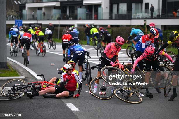 Christophe Noppe of Belgium and Team Cofidis, Alberto Bettiol of Italy and Team EF Education - EasyPost, Dylan van Baarle of The Netherlands and Team...