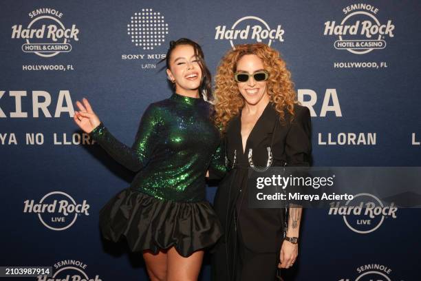 Latin Grammy winner, Juliana Velásquez and author, Amalia Andrade attend the "Las Mujeres Ya No Lloran" album release party at Hard Rock Live at...