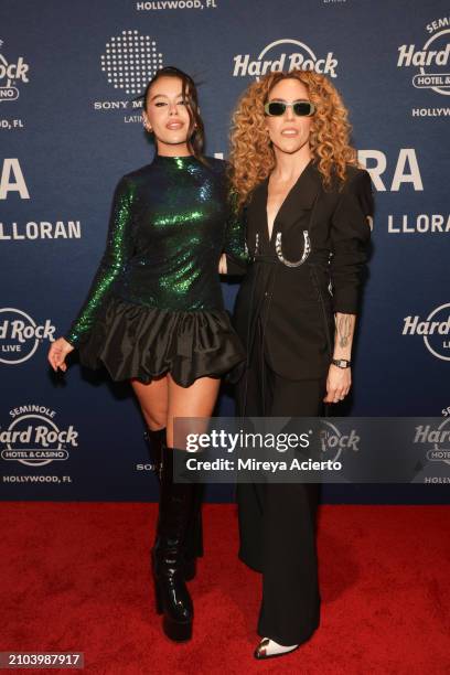 Latin Grammy winner, Juliana Velásquez and author, Amalia Andrade attend the "Las Mujeres Ya No Lloran" album release party at Hard Rock Live at...