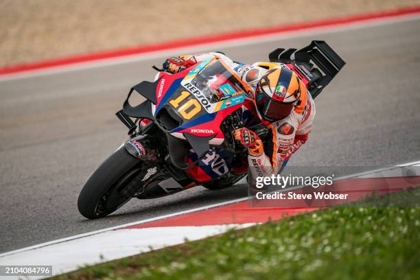 Luca Marini of Italy and Repsol Honda Team rides at Autodromo do Algarve on March 22, 2024 in Lagoa, Algarve, Portugal.