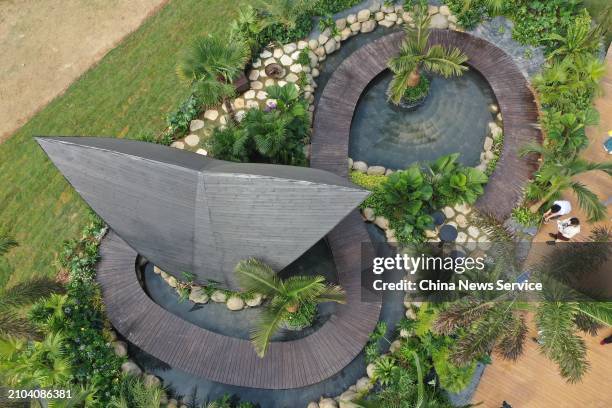 Aerial view of layout of the 2024 Guangdong-Hong Kong-Macao Greater Bay Area Flower Show on March 22, 2024 in Shenzhen, Guangdong Province of China....