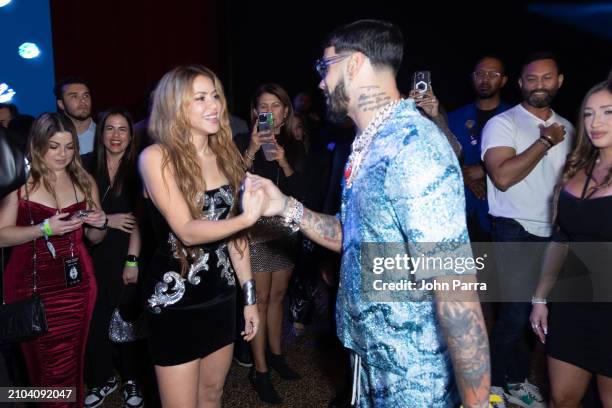 Shakira and Anuel AA at "Las Mujeres Ya No Lloran" Album Release Party at Hard Rock Live at Seminole Hard Rock Hotel & Casino Hollywood on March 21,...