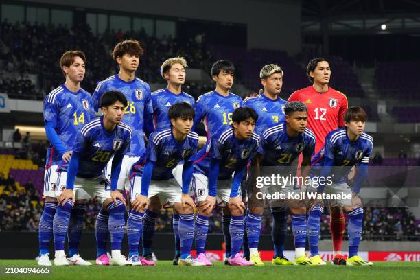 Japan team starts line up during the U-23 international friendly between Japan and Mali at Sanga Stadium by Kyocera on March 22, 2024 in Kameoka,...