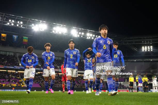 Japan team starts line up during the U-23 international friendly between Japan and Mali at Sanga Stadium by Kyocera on March 22, 2024 in Kameoka,...
