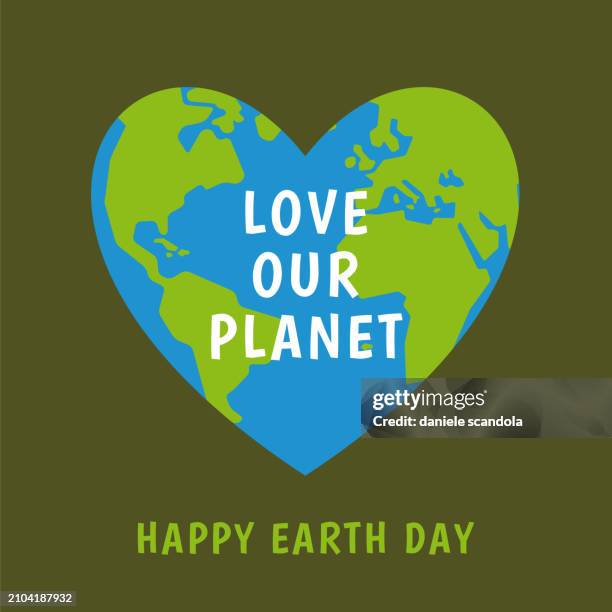 illustrations, cliparts, dessins animés et icônes de illustration du jour de la terre avec planet in the heart. - journée mondiale de la terre