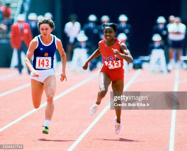 East Germany World record holder Marlies Goehr of East Germany beat USA Evelyn Ashford out of starting blocks during United States vs East Germany...