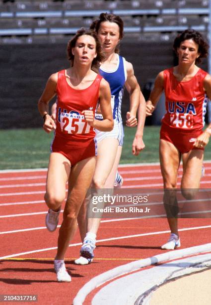 United States Long Distance Runner Mary Decker during United States vs East Germany track meet in Los Angeles Coliseum, June 25, 1983 in Los Angeles,...