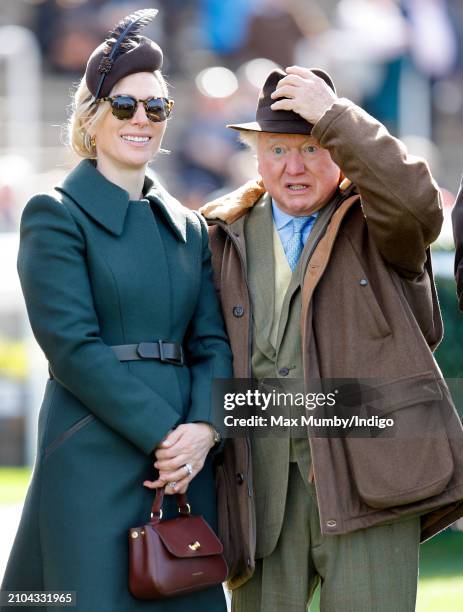 Zara Tindall and Lord Anthony Bamford attend day 4 'Gold Cup Day' of the Cheltenham Festival at Cheltenham Racecourse on March 15, 2024 in...