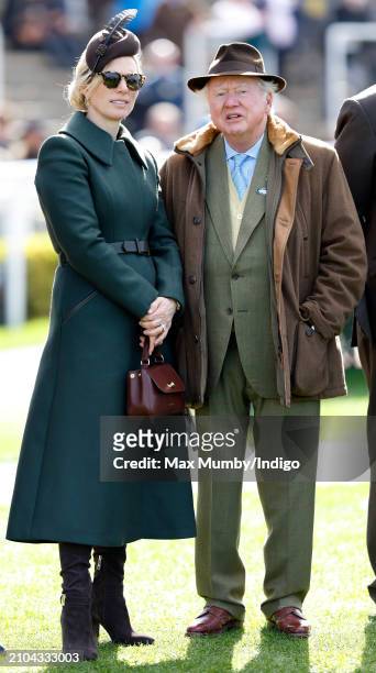 Zara Tindall and Lord Anthony Bamford attend day 4 'Gold Cup Day' of the Cheltenham Festival at Cheltenham Racecourse on March 15, 2024 in...