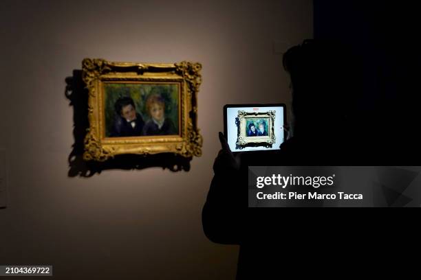 Painted on canvas Portrait d'un jeune homme et d'une jeune fille by Auguste Renoir is displayed during exhibition Cezanne/Renoir at Palazzo Reale on...