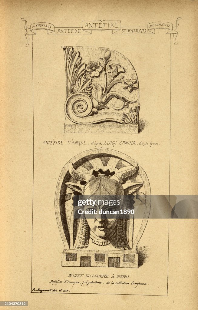 Architectural Antefixe, Classical architecture, Ancient Greek, Neo classical French, decoration and design, art, Victorian, 19th Century